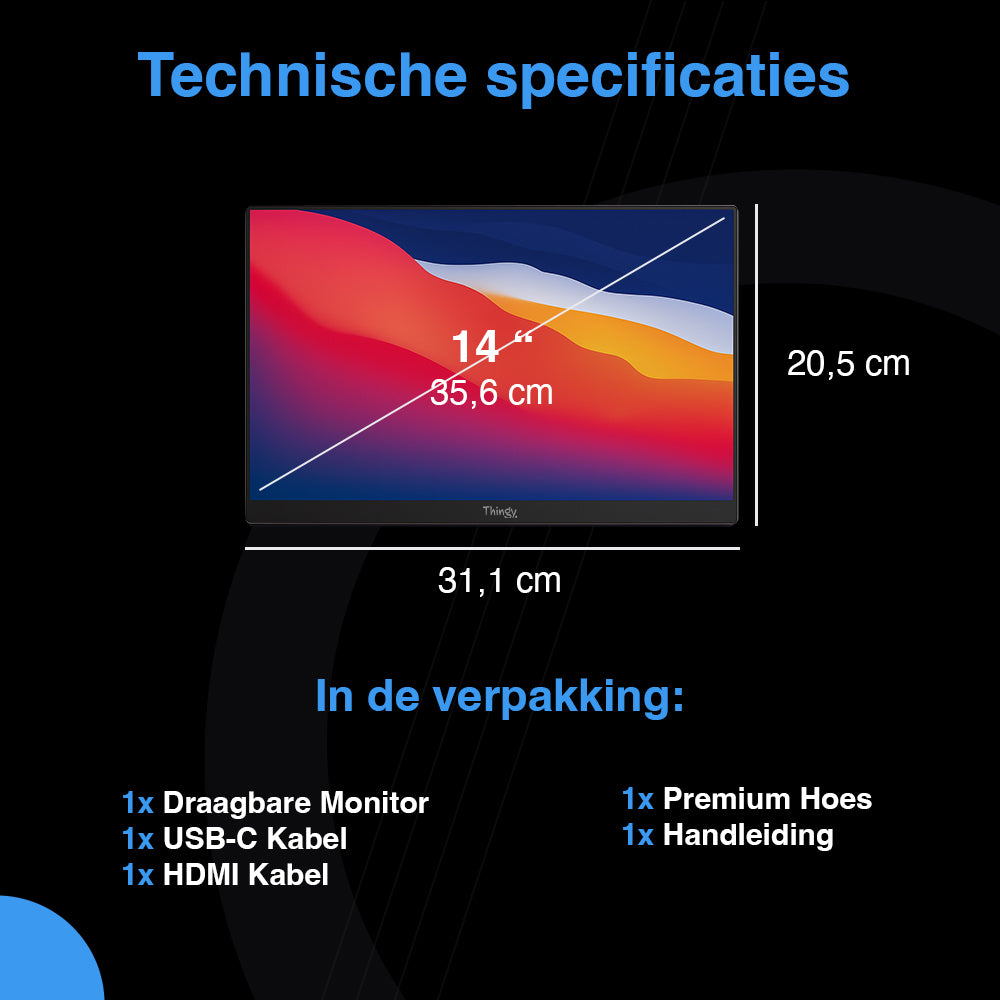 Thingy® Premium Draagbare Monitor 14 Inch Met Touchscreen