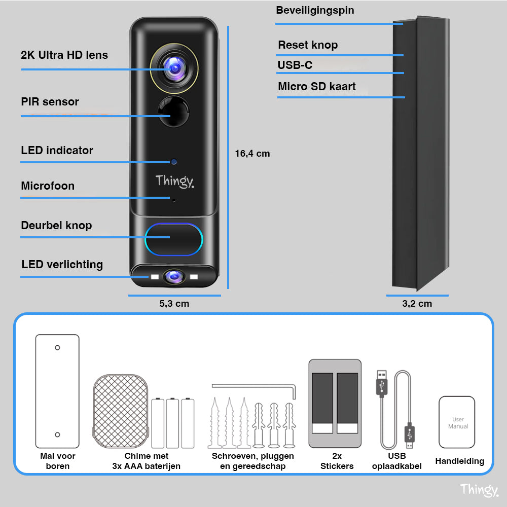 Thingy® Video Deurbel 2K Dual Camera