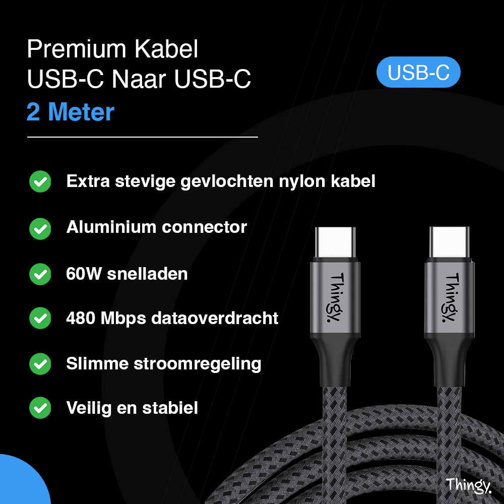 Thingy® Premium USB-C naar USB-C Kabel 2 Meter